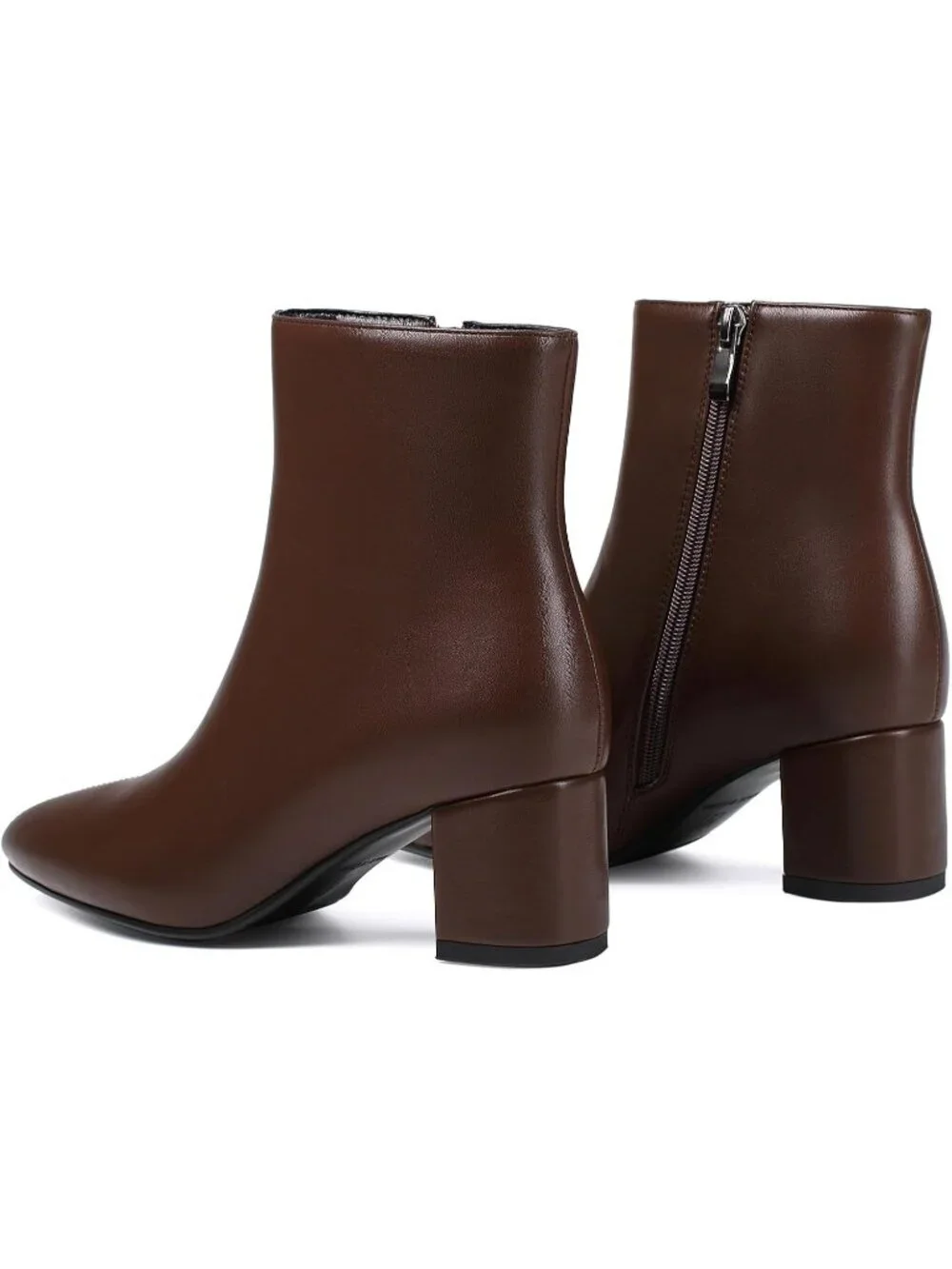 Women's Brown Pu Pointed Toe Comfortable Chunky Heel Side Zipper Ankle Boots
